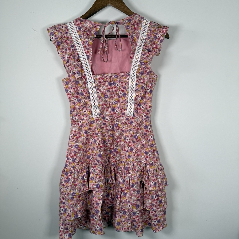 Sugar + Lips Dress Floral Pink XS Ruffle Spring Summer Short - Picture 5 of 6